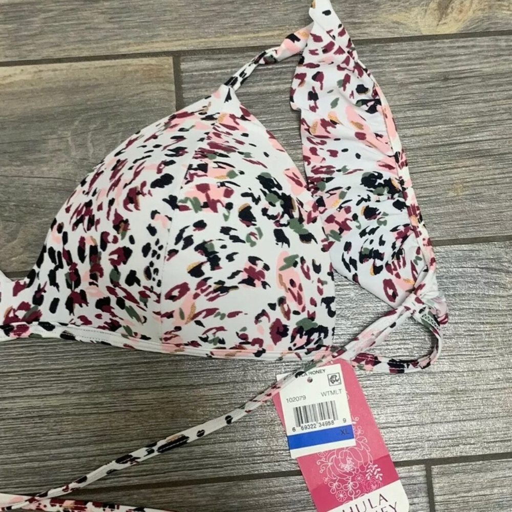 NWT Hula Honey Cheetah Swirl Ruffled Push-Up Bikini Top Jrs S M L XL Swimwear - Picture 3 of 9